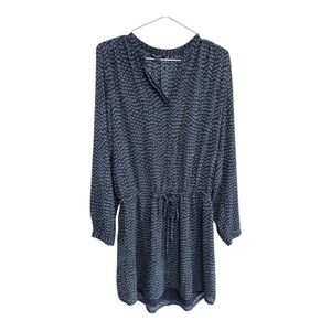 Hilary Radley Blue Print Midi Dress Long Sleeve Stretch Waist